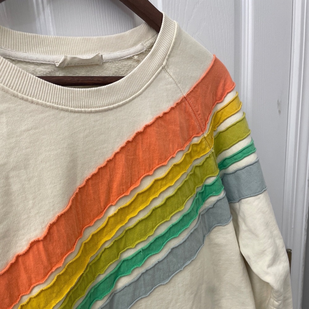 By Together Cream Rainbow Stripe Raglan Sweatshirt Pullover Women's S Boho Comfy - Picture 2 of 9